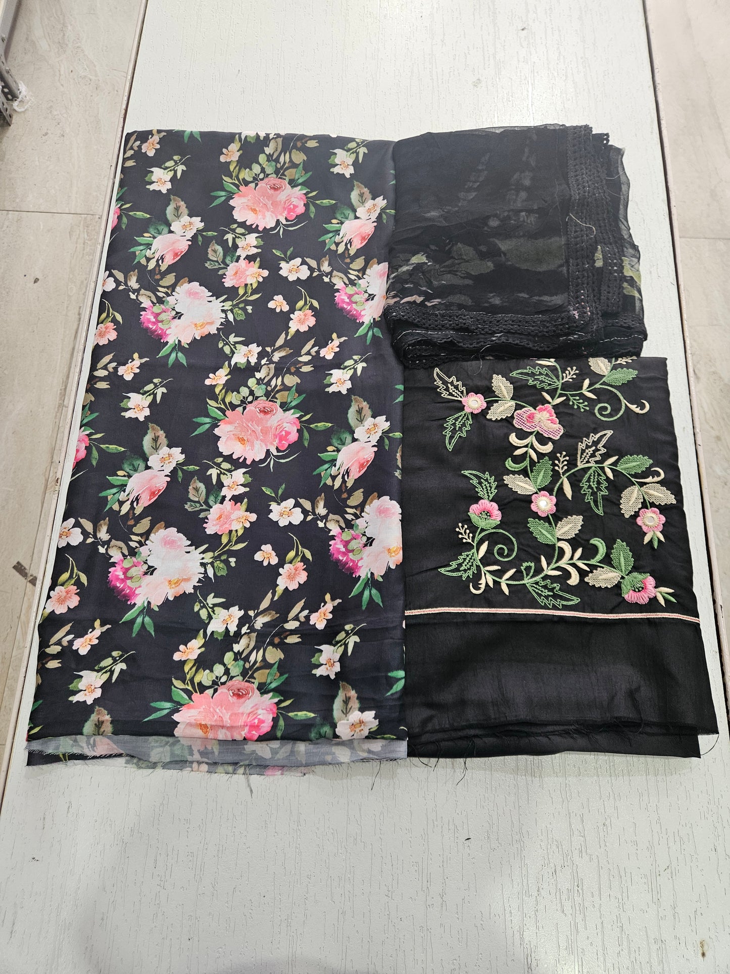 Muslin Printed Suit/Embroidered Bottom- 520812 (BLACKISH TONE)