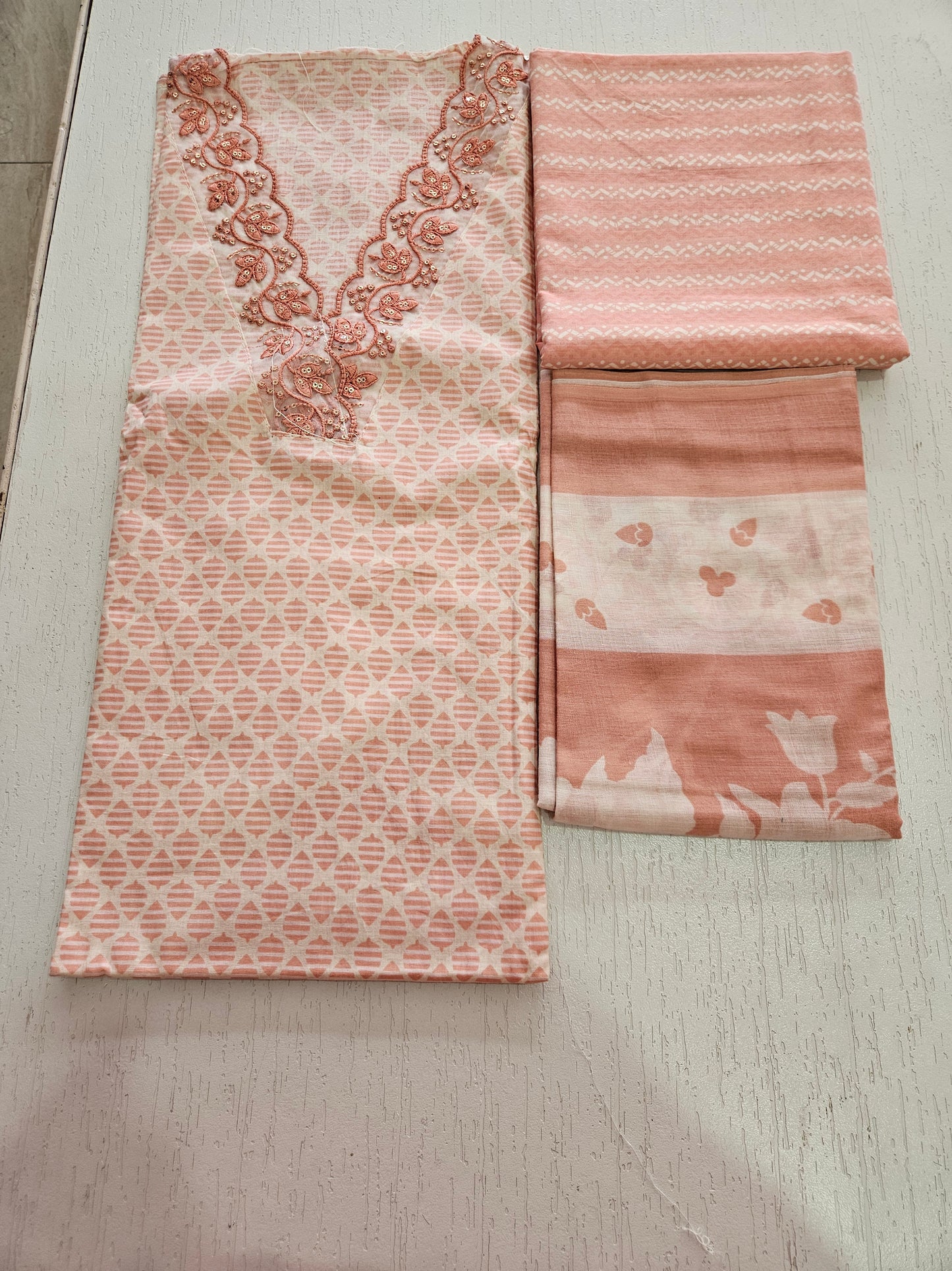 COTTON SUIT with LACE (Cotton Dupatta) Light Biscuit Color