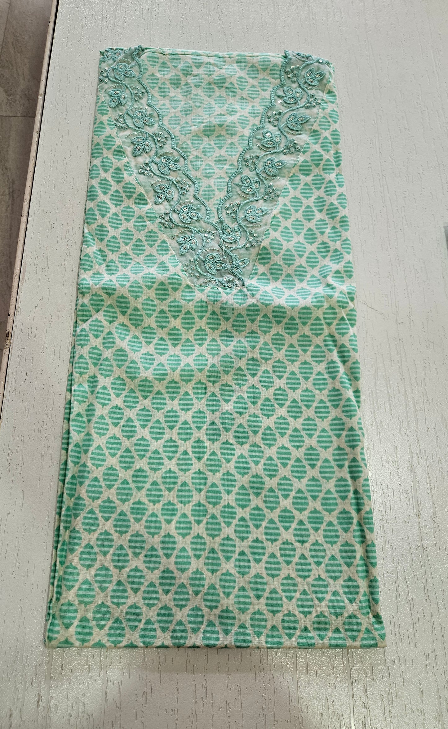 COTTON SUIT with LACE (Cotton Dupatta) Sea Green