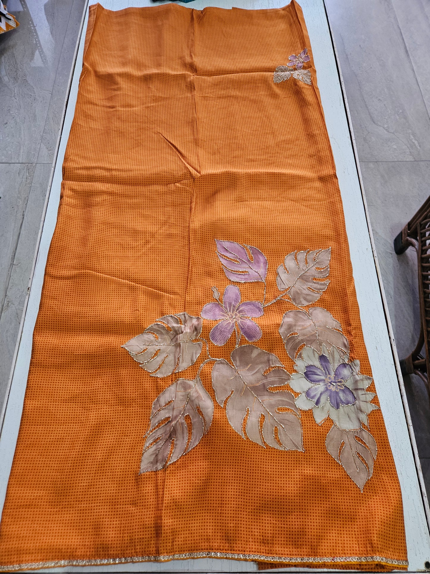 Muslin Suit with Zari Work - Norin Mustard