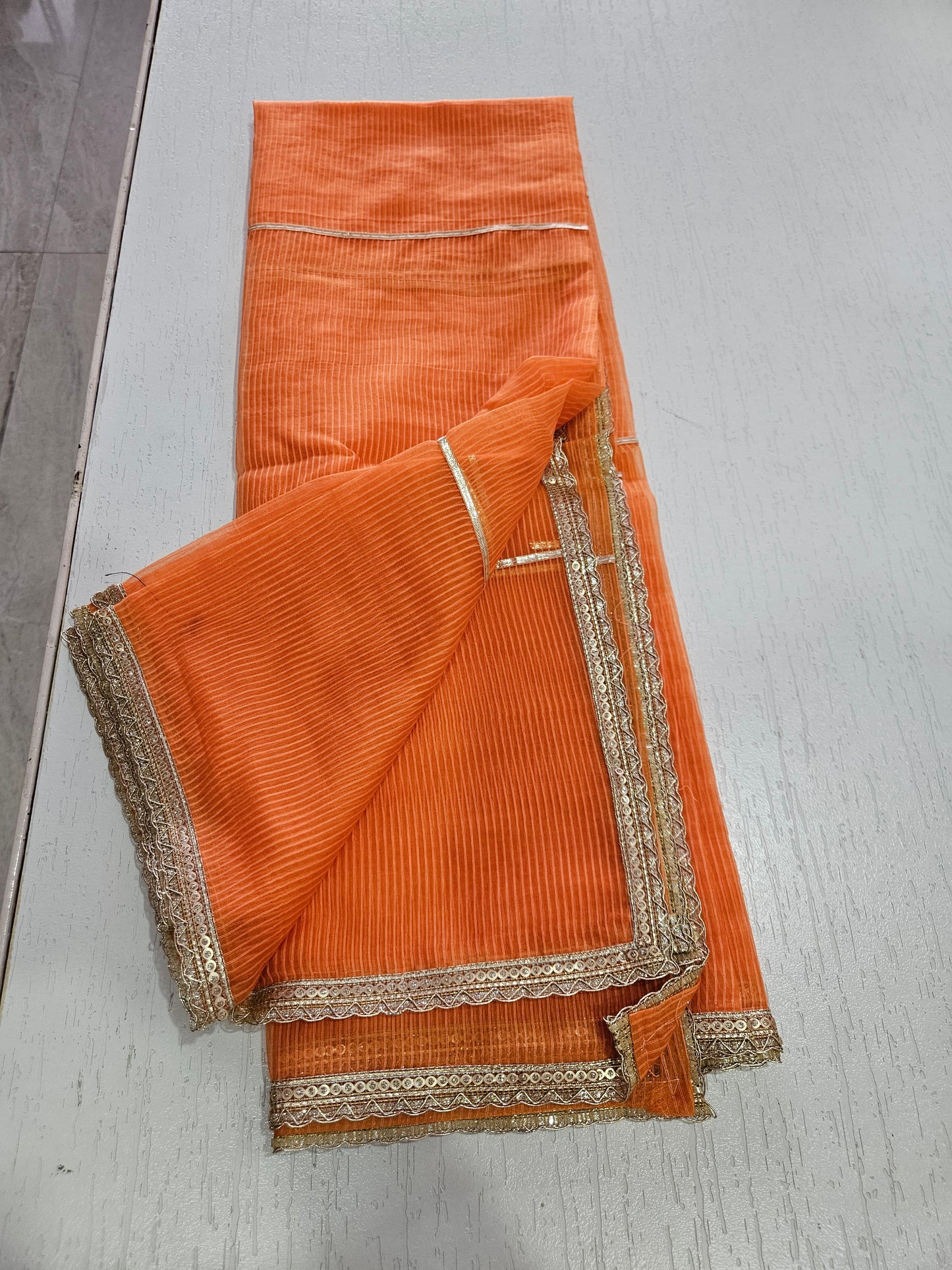 Pure Viscose Organza with Work (Green Orange)