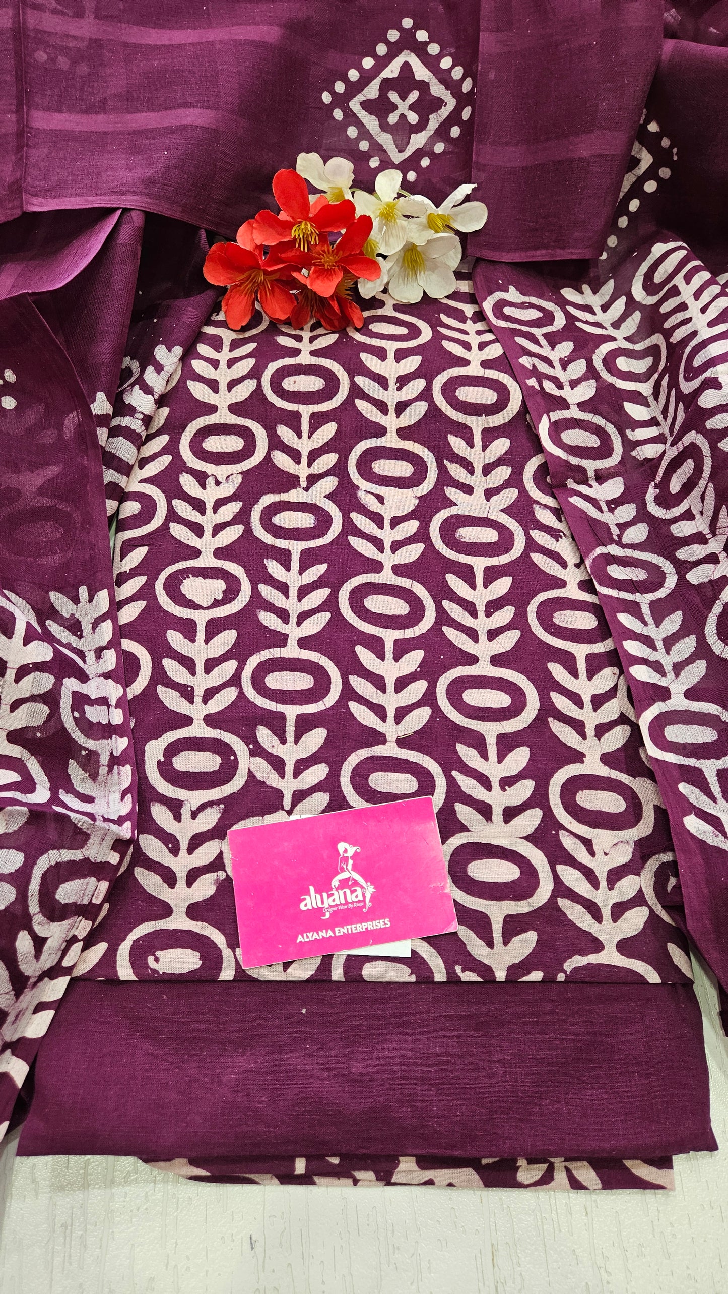 JV Batik Cotton Unstitched Suit (Wine)
