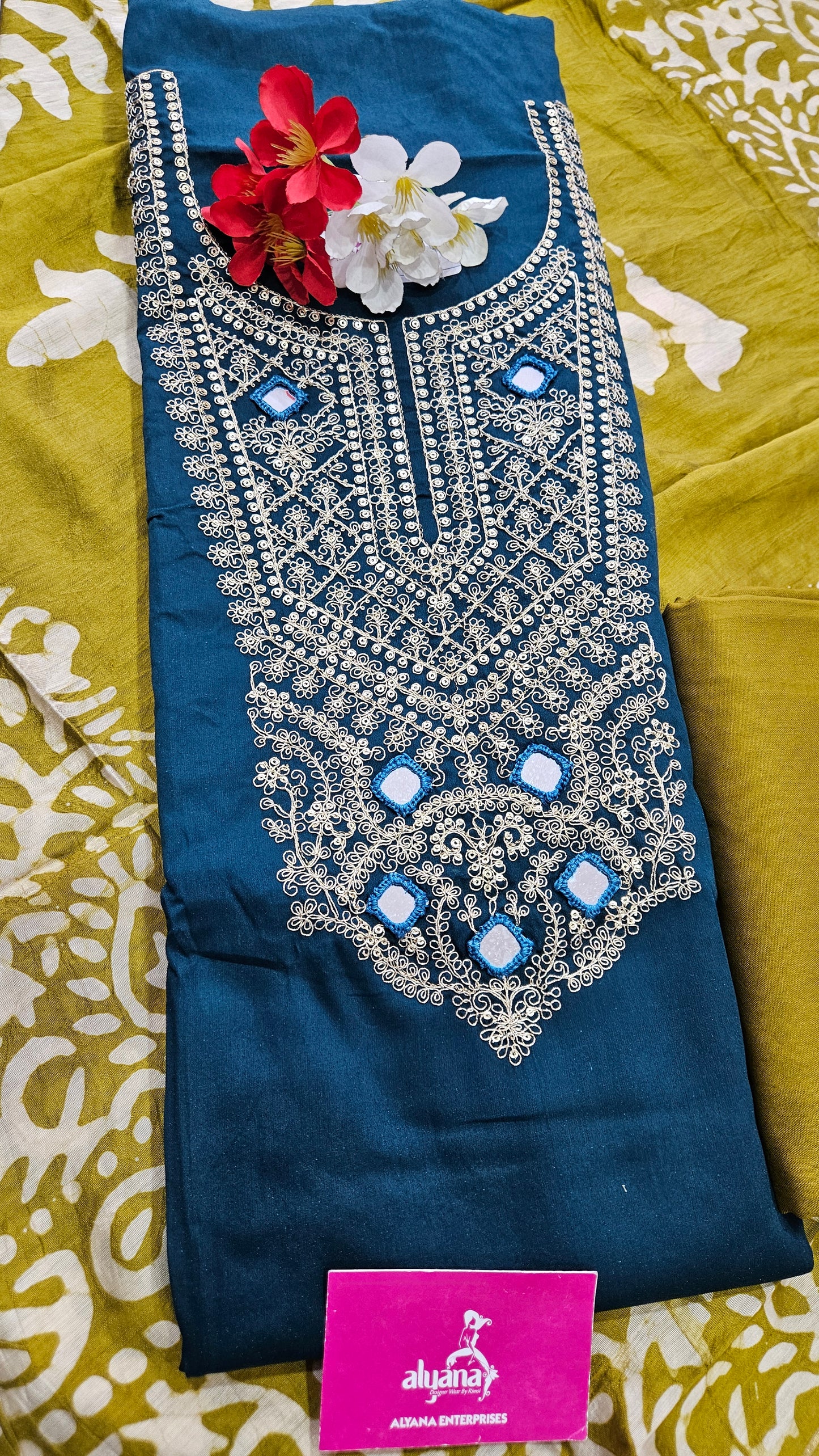 Bhakti Jaam Satin Unstitched Suit (Blue)