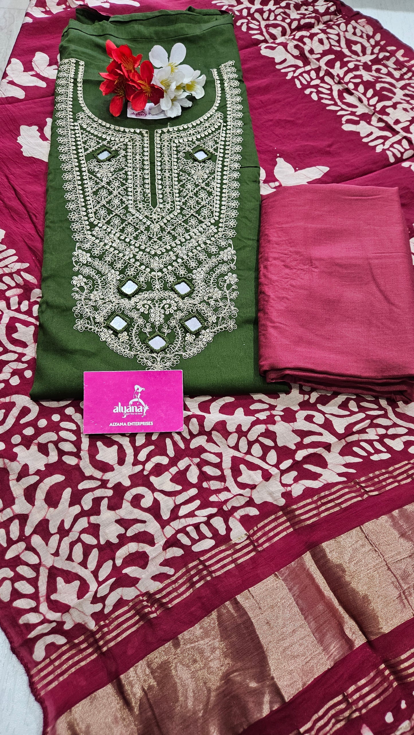 Bhakti Jaam Satin Unstitched Suit (Green)