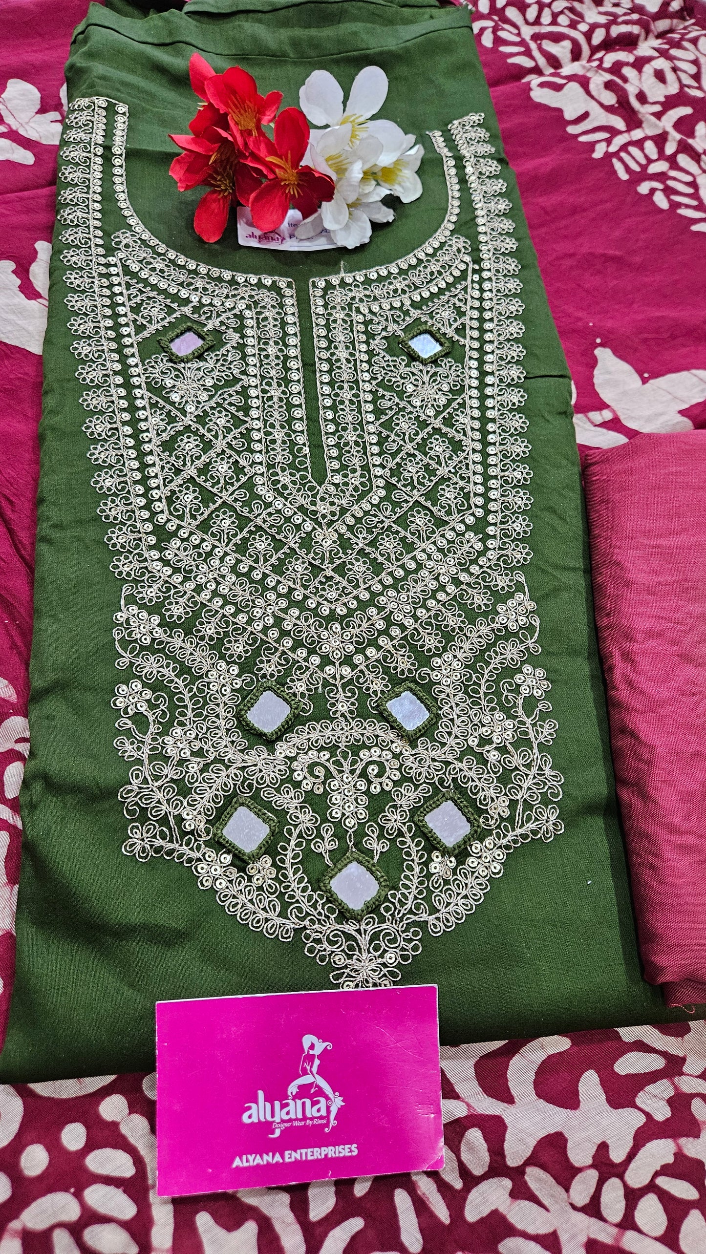 Bhakti Jaam Satin Unstitched Suit (Green)
