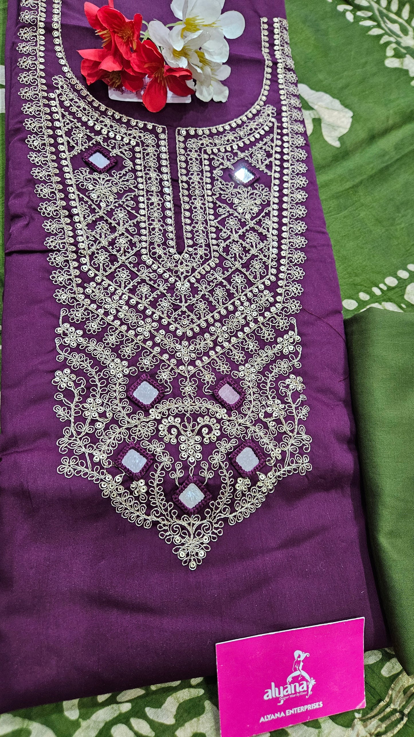 Bhakti Jaam Satin Unstitched Suit (Wine)