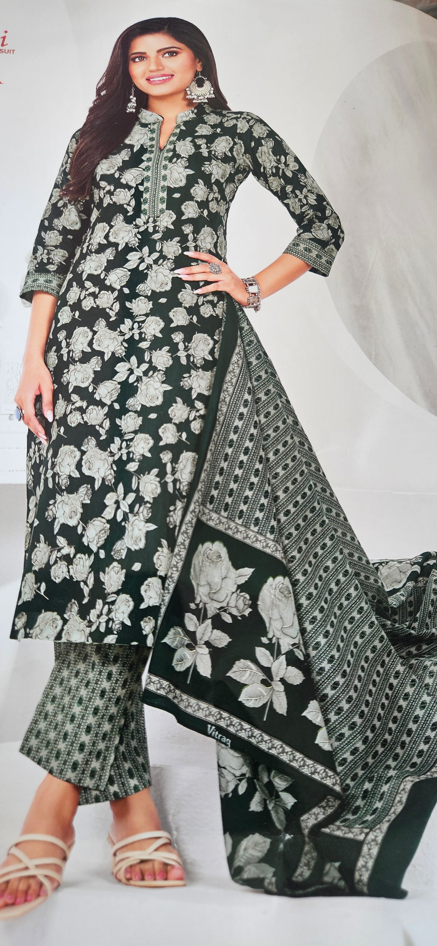 Ganpati Bella Cotton Stitched 3-Piece Suit Set โ Green (XXL)