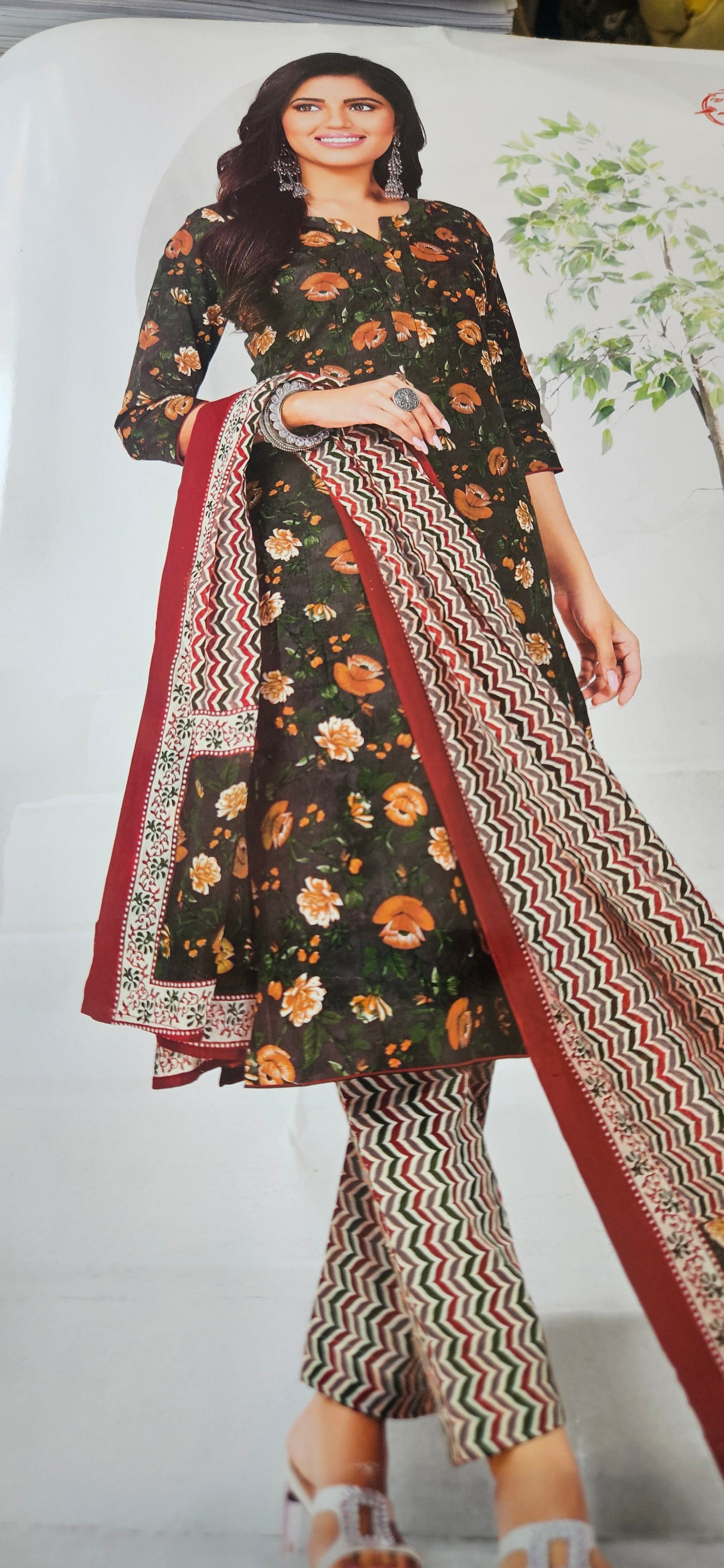 Ganpati Bella Cotton Stitched 3-Piece Suit Set – Dark Brown (XXL)