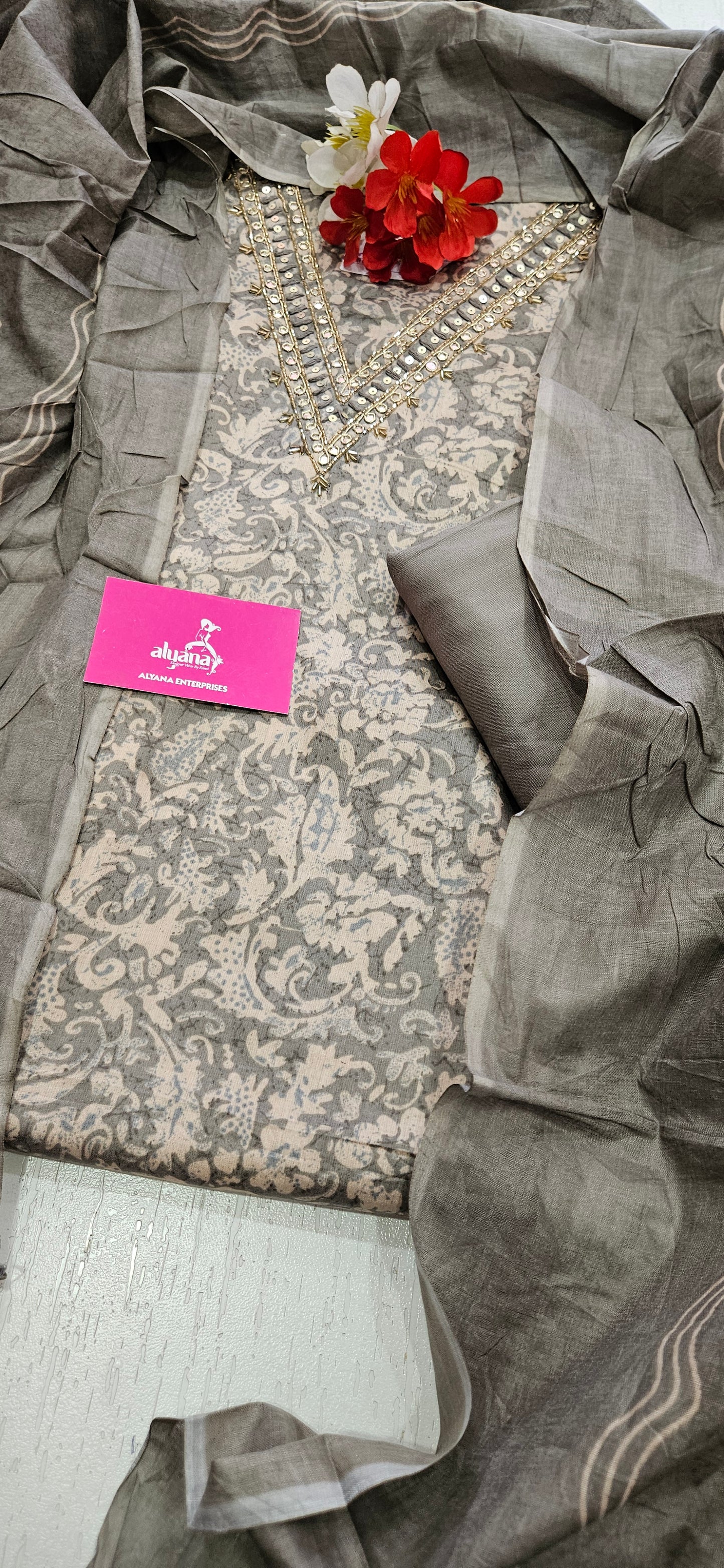Taanish Winzo Glace Cotton Unstitched Suit 1
