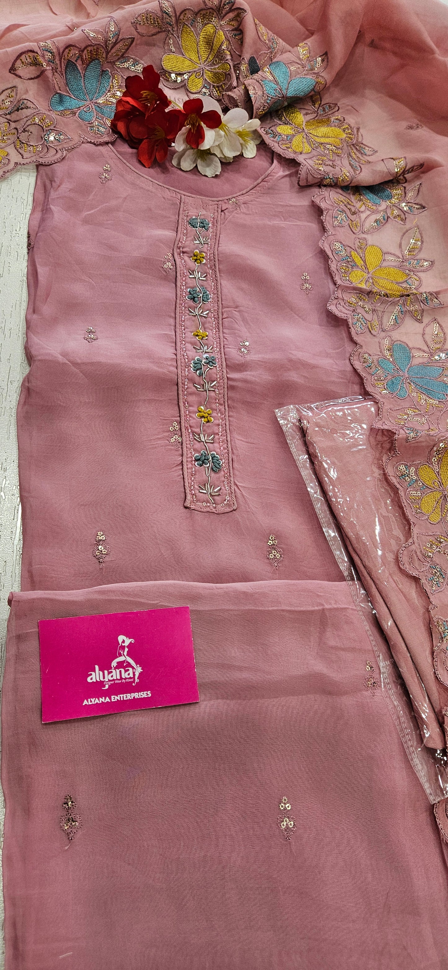 MG Aasman Viscose Organza Designer 3-Piece Unstitched Suit (Pink)
