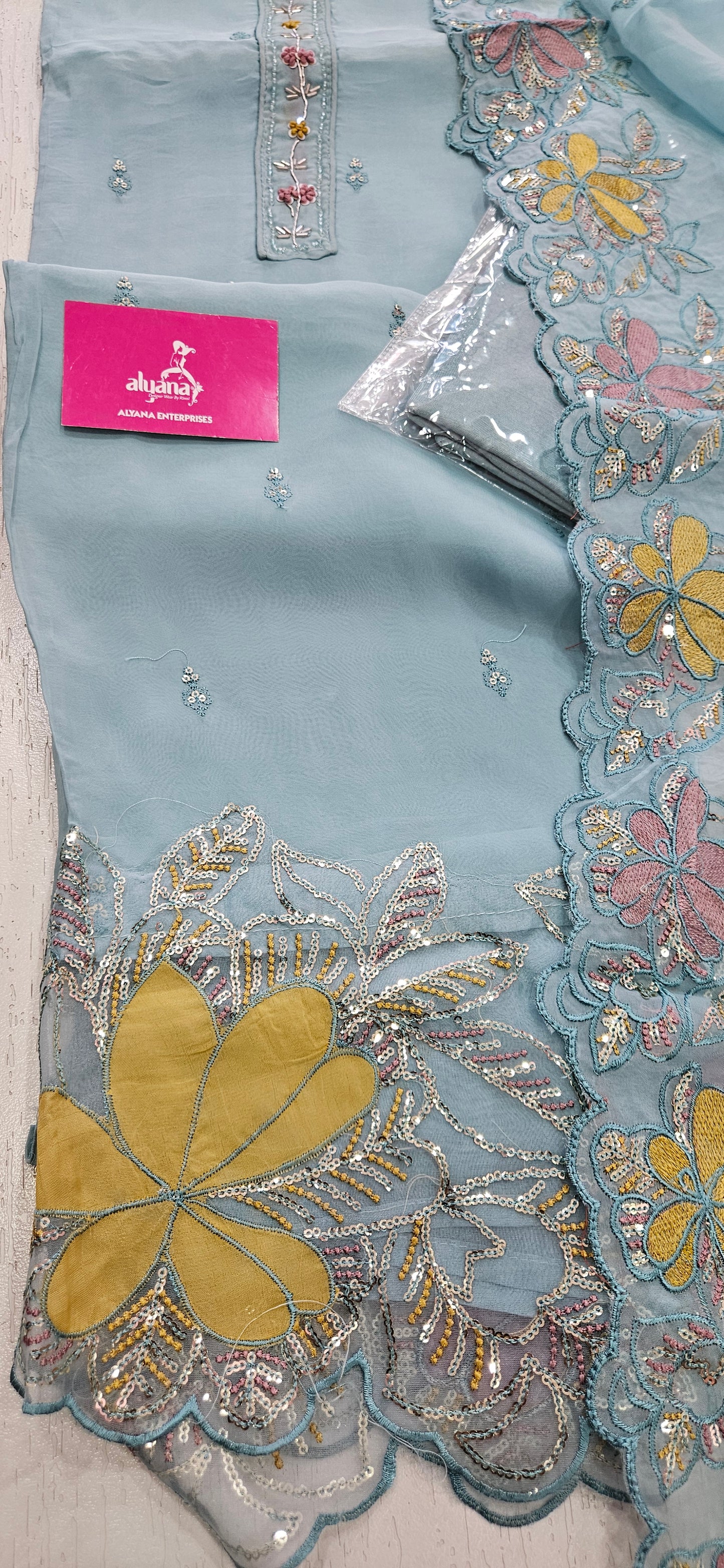 MG Aasman Viscose Organza Designer 3-Piece Unstitched Suit (blue)