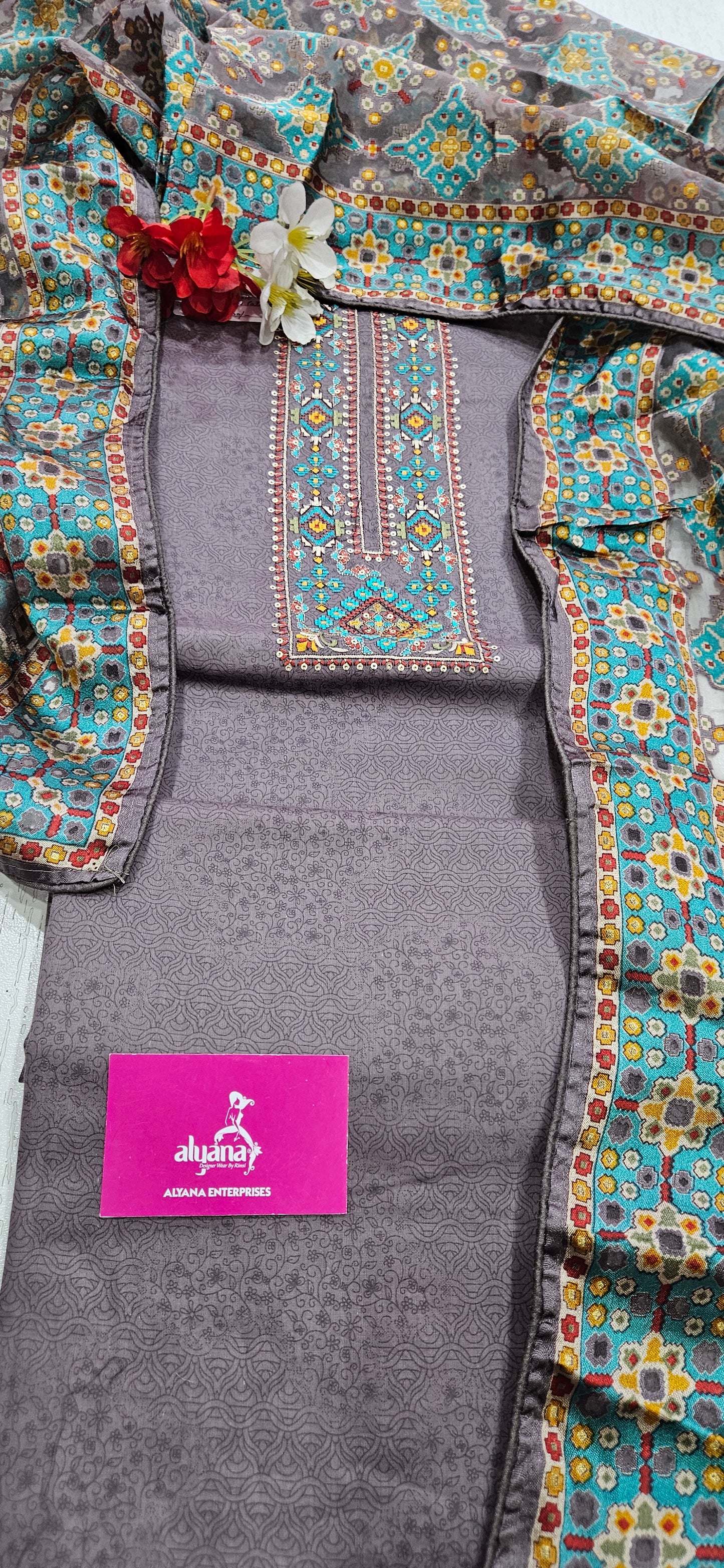 Karachi Patola Jaam Silk Unstitched Suit – Taupe color