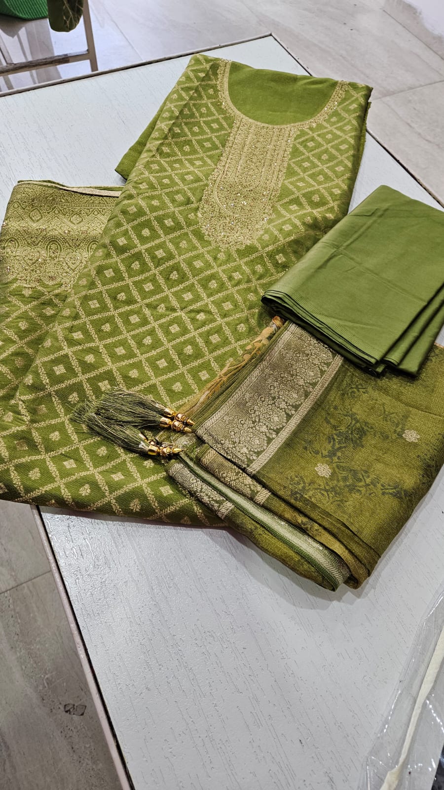 Shimmer Banarsi Suit Netra - Green
