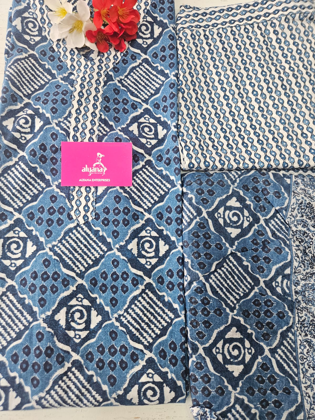 Ganpati Bella Cotton Stitched 3-Piece Suit Set – Blue (XXL)
