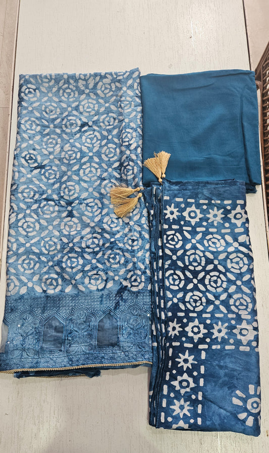 Modal Suit with Batik Print - Toxic (Blue)