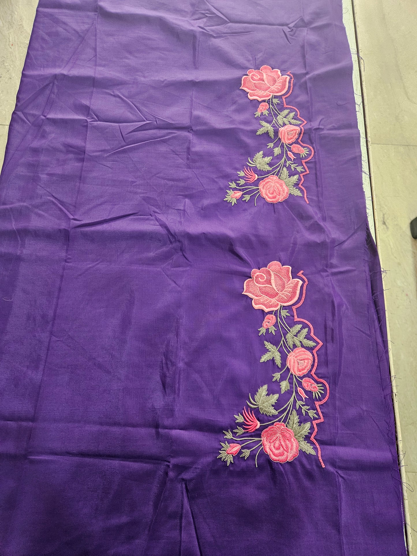 Muslin Printed Suit/Embroidered Bottom- 520812 (Purple)