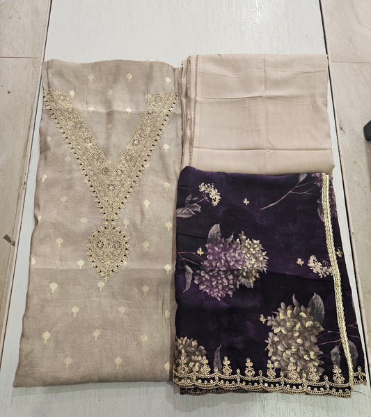 BANARSI SUIT - SOHA (BEIGE - PURPLE)