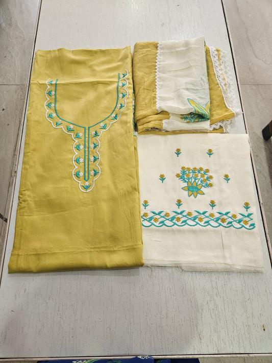 JAAM SATIN SUIT with PANEL WORK DUPATTA 630790 (YELLOW TONE)