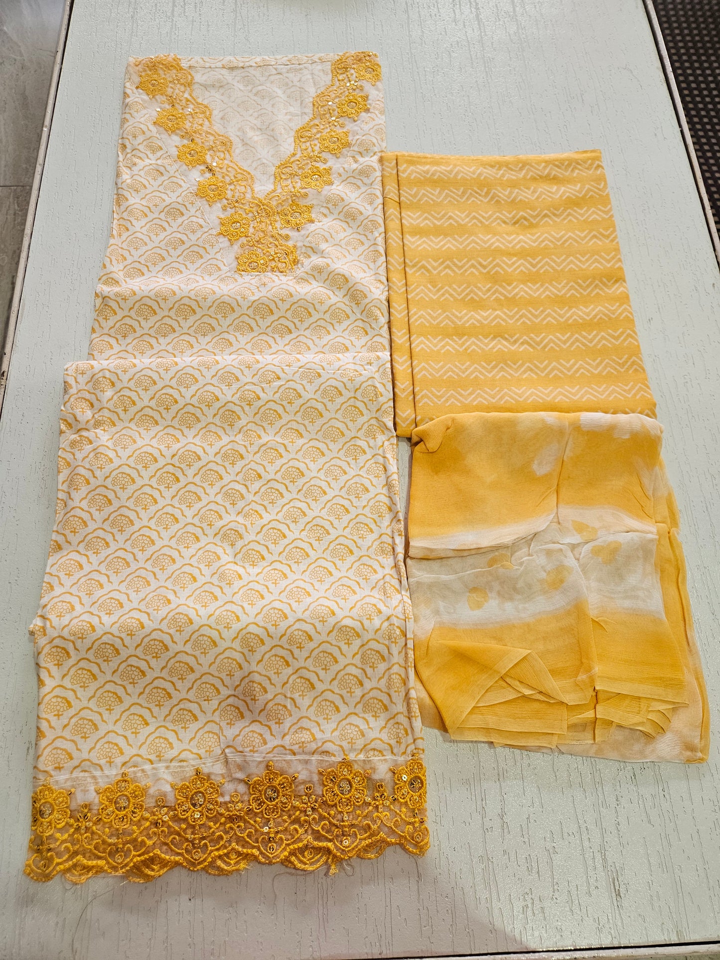 COTTON SUIT with LACE (Half Pure Dupatta) Yellow