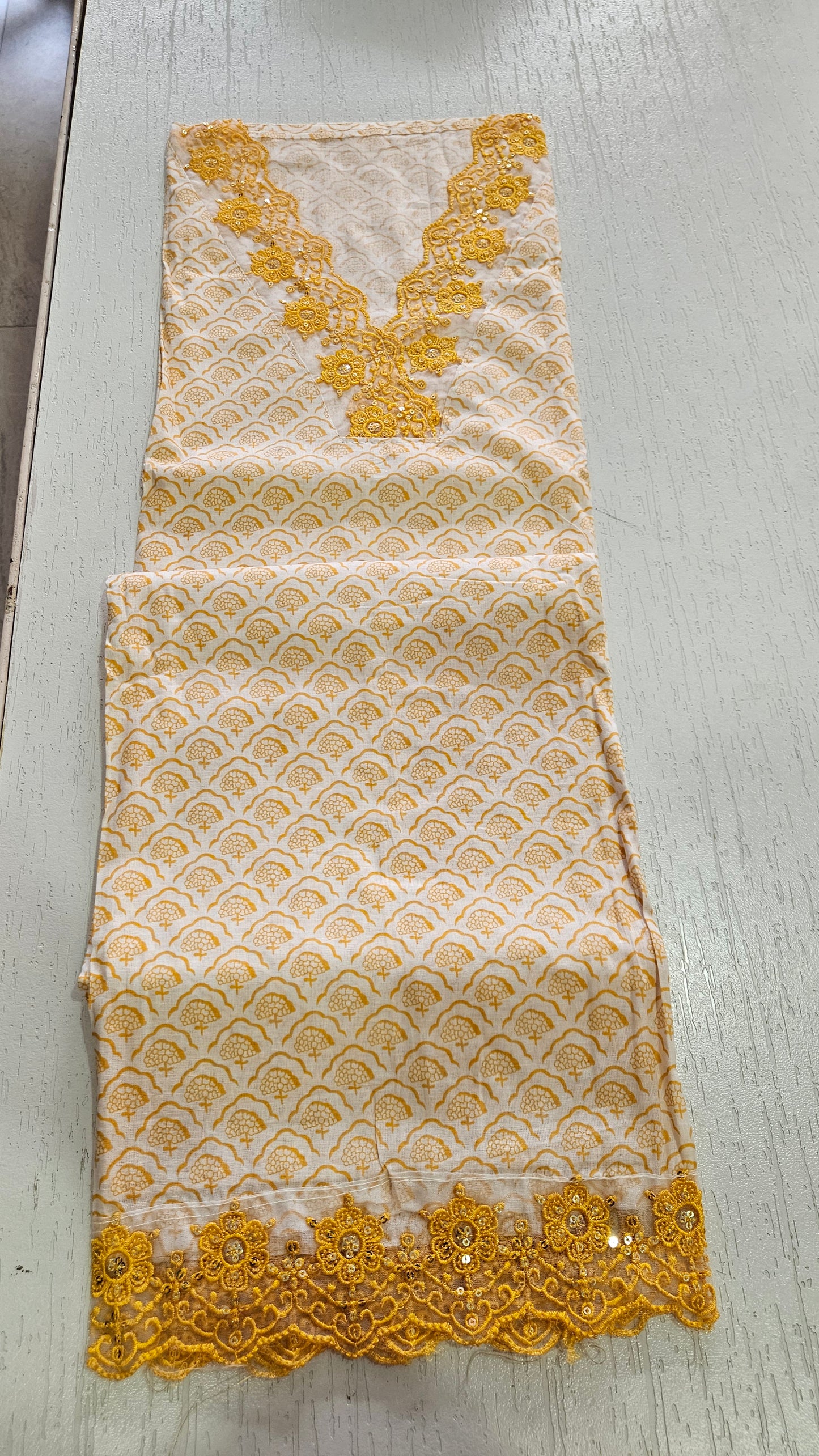 COTTON SUIT with LACE (Half Pure Dupatta) Yellow