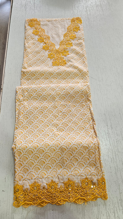 COTTON SUIT with LACE (Half Pure Dupatta) Yellow