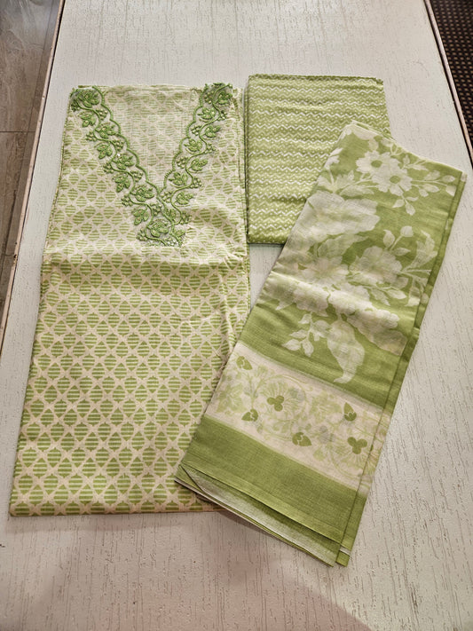 COTTON SUIT with LACE (Cotton Dupatta) Green