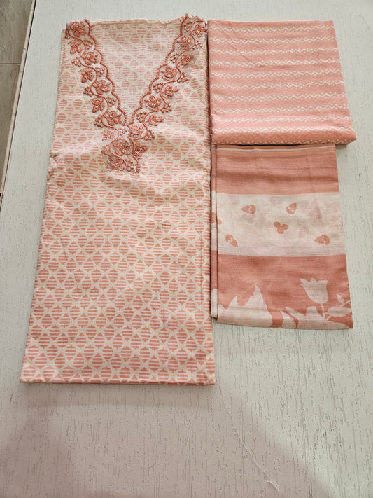 COTTON SUIT with LACE (Cotton Dupatta) Light Biscuit Color