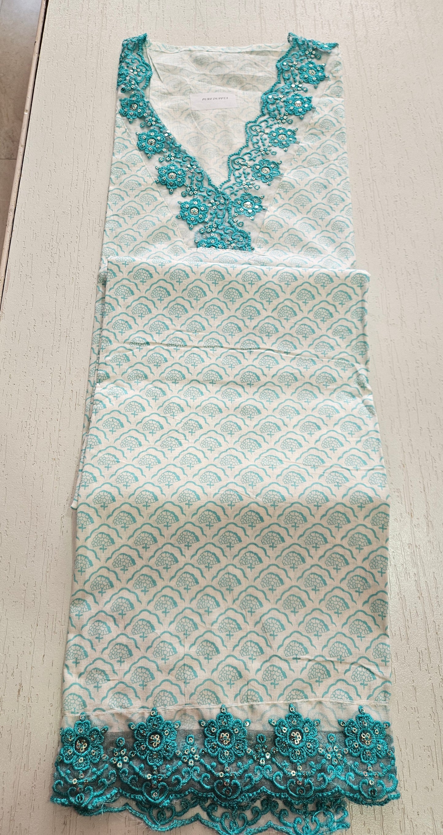 COTTON SUIT with LACE (Half Pure Dupatta) Sky Blue