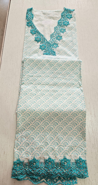 COTTON SUIT with LACE (Half Pure Dupatta) Sky Blue