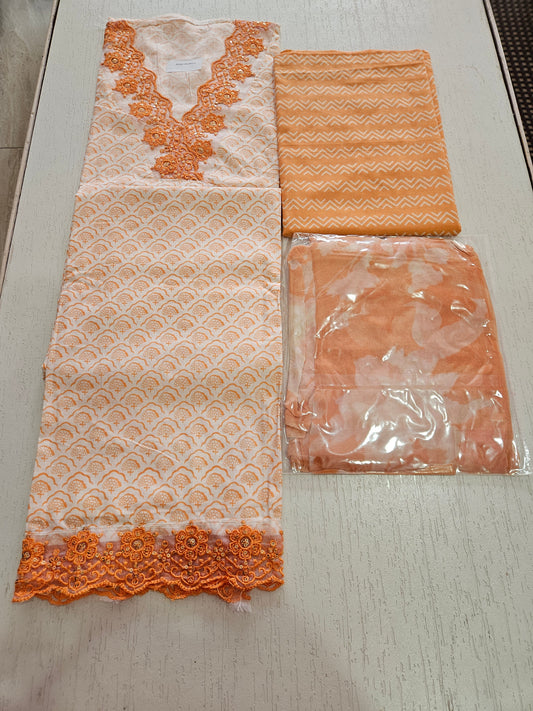 COTTON SUIT with LACE (Half Pure Dupatta) Orange
