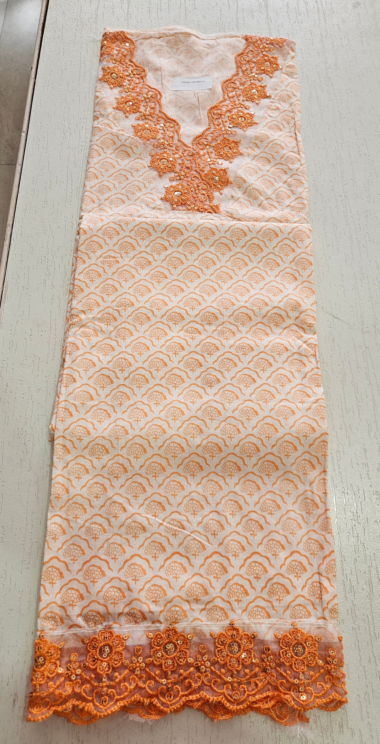 COTTON SUIT with LACE (Half Pure Dupatta) Orange