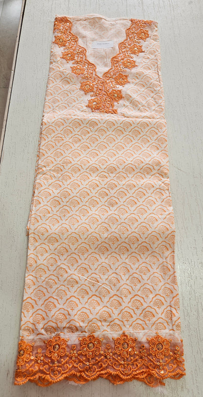 COTTON SUIT with LACE (Half Pure Dupatta) Orange