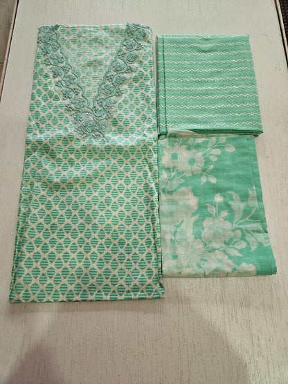 COTTON SUIT with LACE (Cotton Dupatta) Sea Green