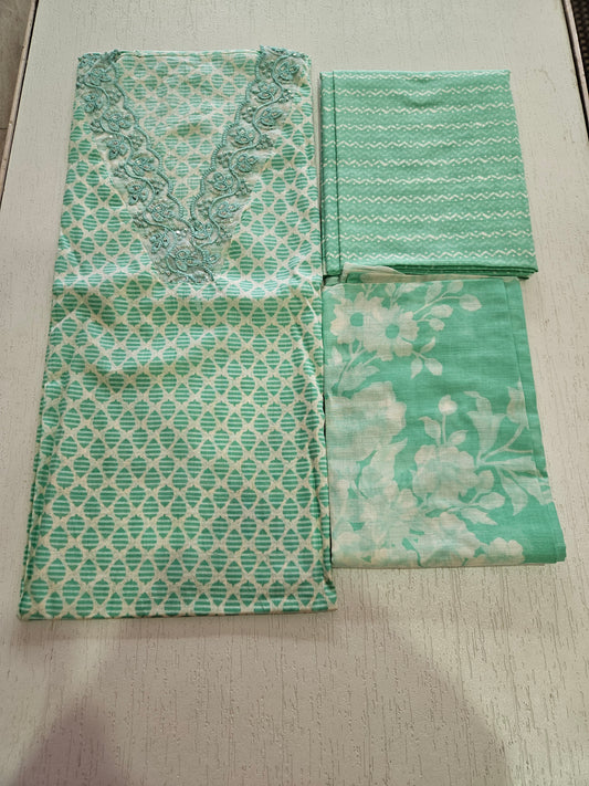 COTTON SUIT with LACE (Cotton Dupatta) Sea Green