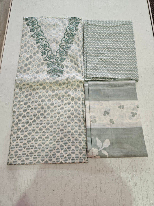 COTTON SUIT with LACE (Cotton Dupatta) Grey