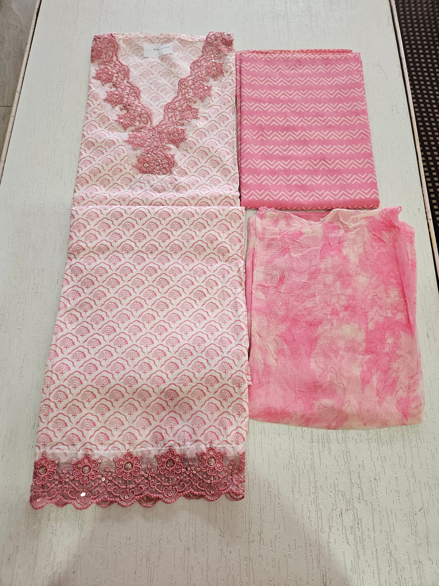 COTTON SUIT with LACE (Half Pure Dupatta) Pink