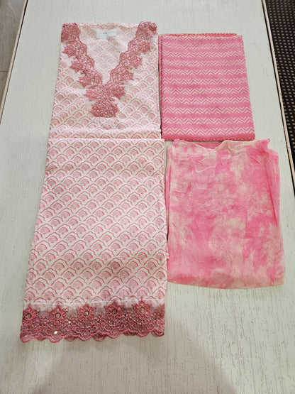 COTTON SUIT with LACE (Half Pure Dupatta) Pink