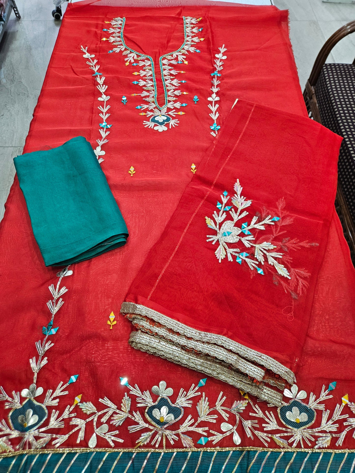 Organza Suit with Gota Work (Style 1) Red Dupatta