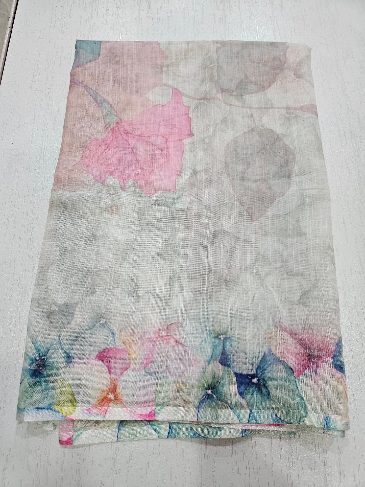 Linen Printed Suit - Lace on V Neck and Ghera (7059) Pink