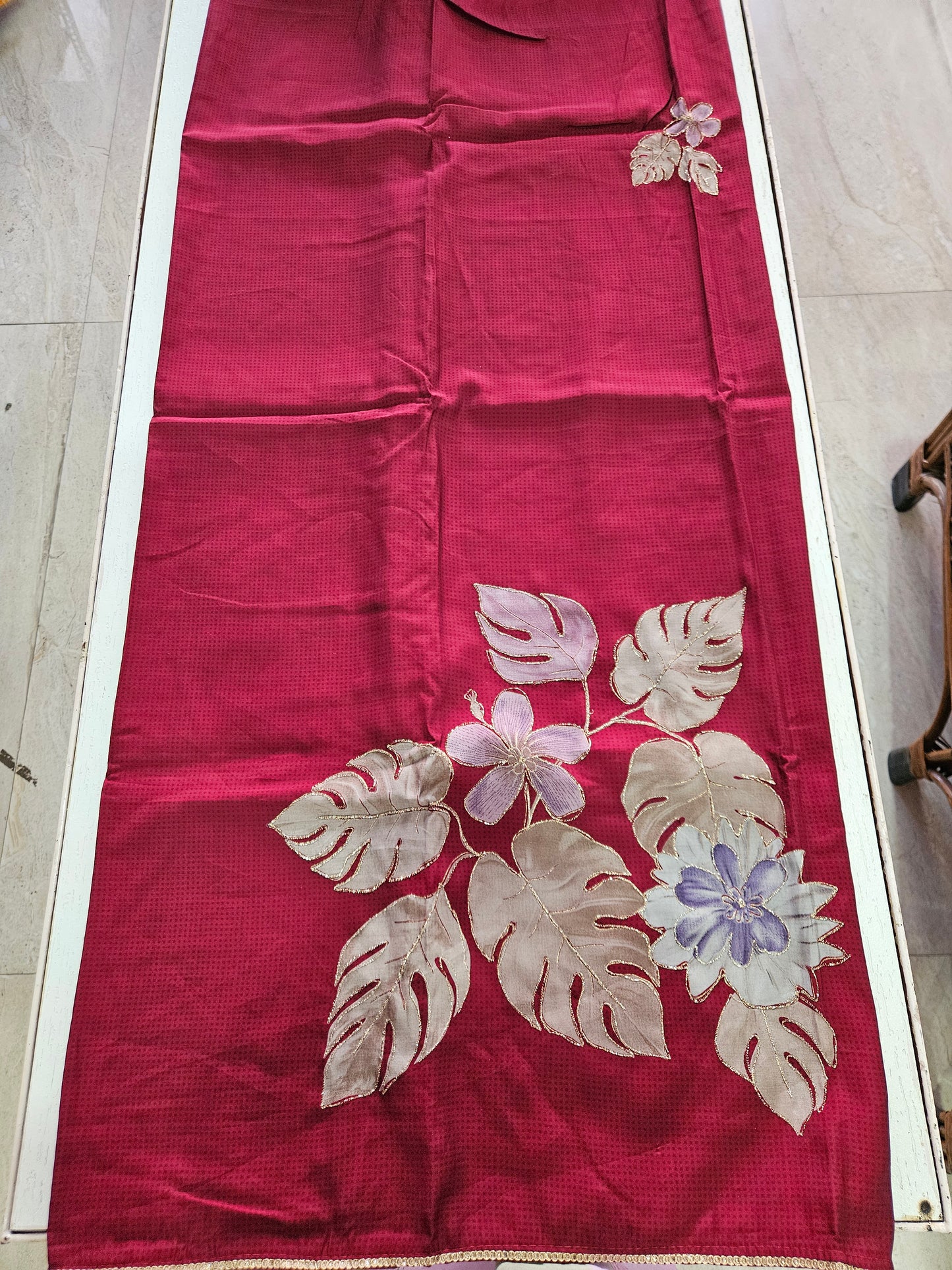Muslin Suit with Zari Work - Norin Maroon