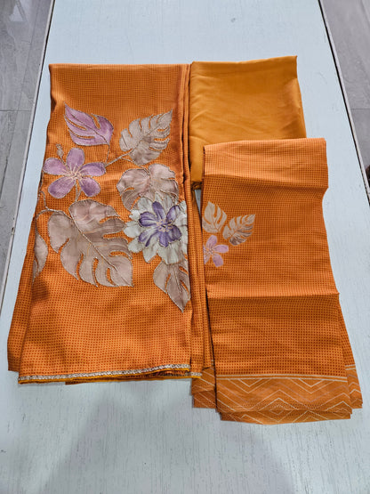 Muslin Suit with Zari Work - Norin Mustard