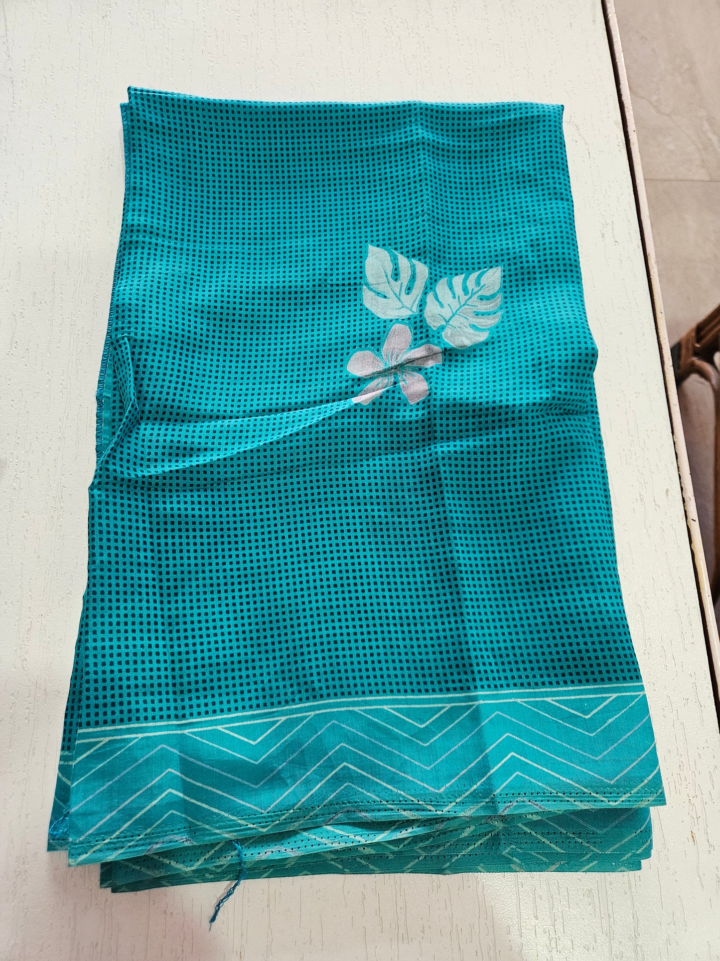 Muslin Suit with Zari Work - Norin Turquoise