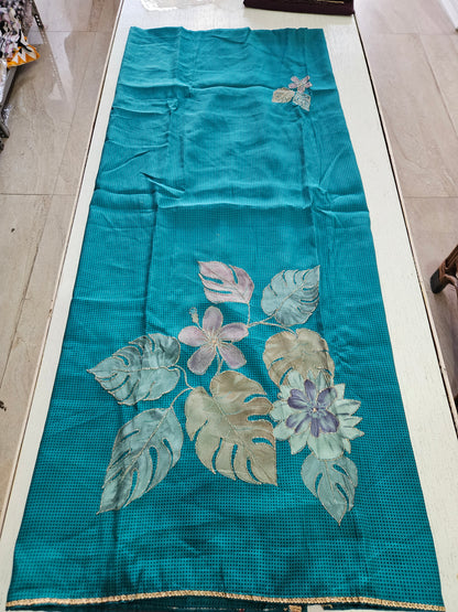 Muslin Suit with Zari Work - Norin Turquoise