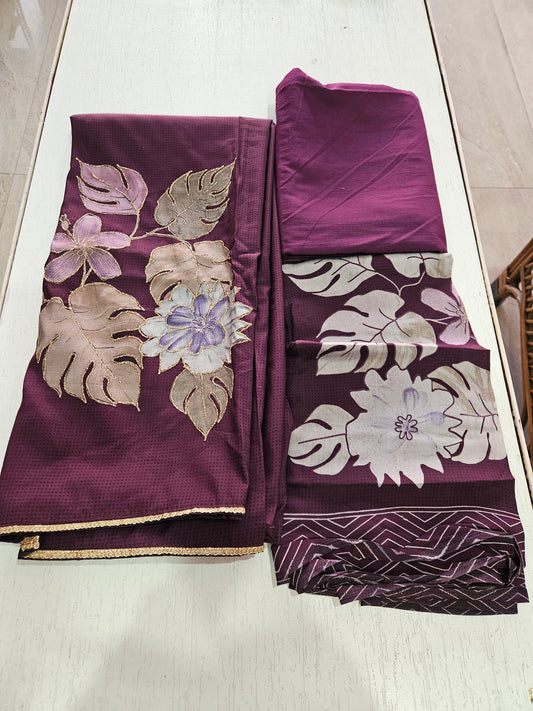 Muslin Suit with Zari Work - Norin PURPLE