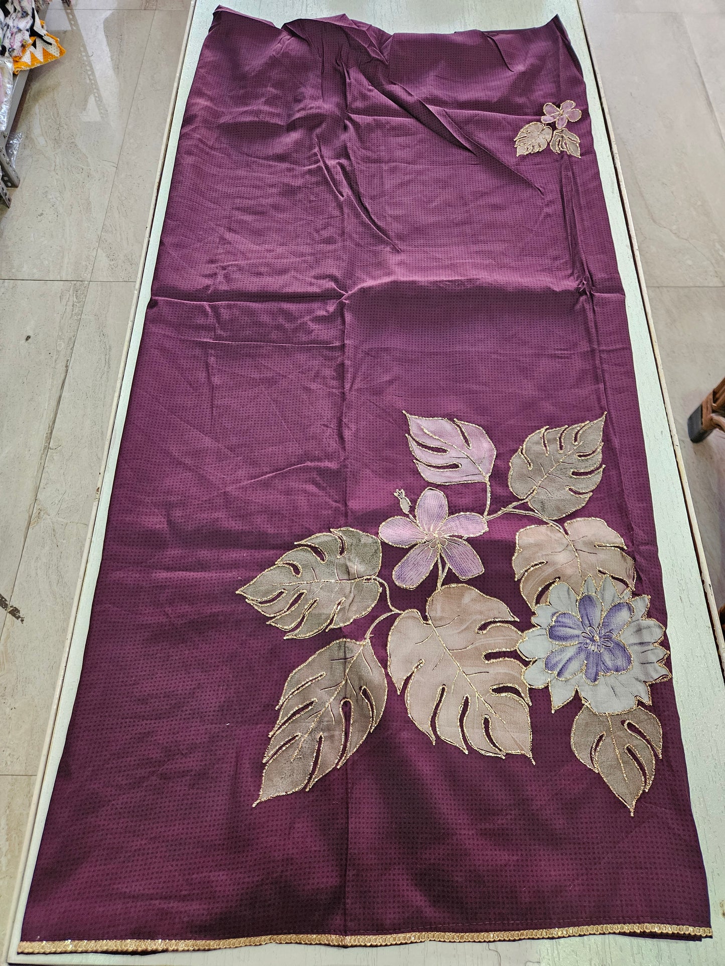 Muslin Suit with Zari Work - Norin PURPLE