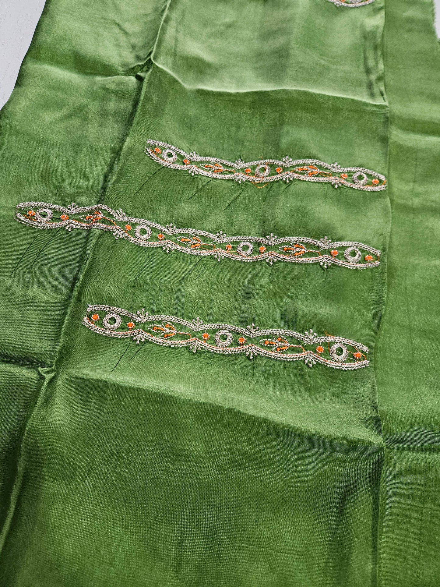 Pure Viscose Organza with Work (Green Orange)