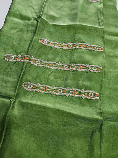 Pure Viscose Organza with Work (Green Orange)