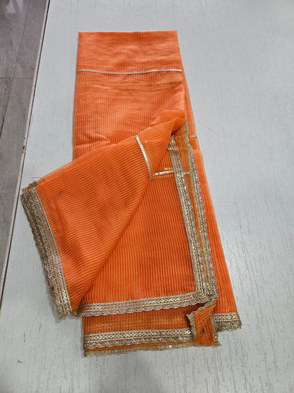Pure Viscose Organza with Work (Green Orange)