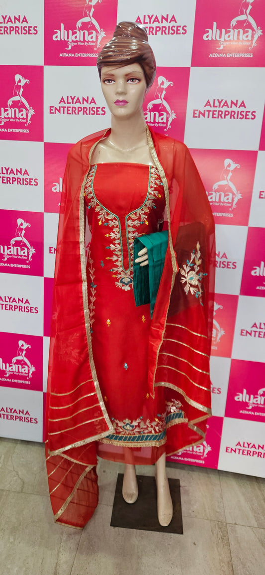 Organza Suit with Gota Work (Style 1) Red Dupatta