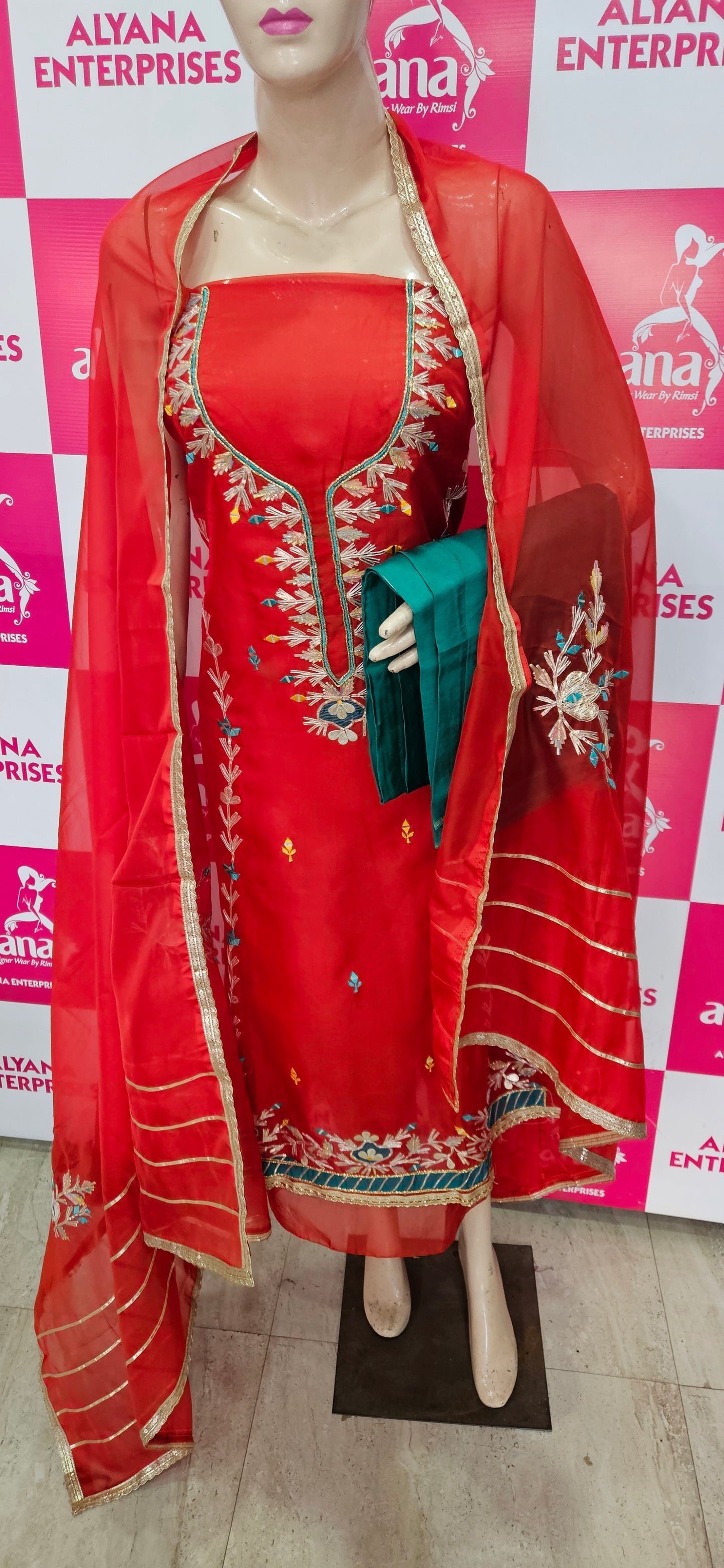 Organza Suit with Gota Work (Style 1) Red Dupatta